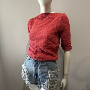 Vintage 80s Retro Puffer Sleeve Textured Knit Top